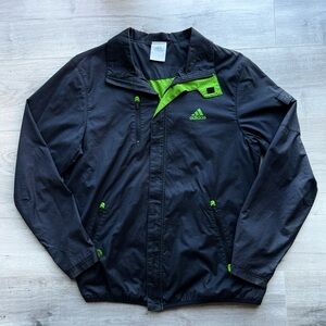 Adidas Men's Black Windbreaker with Green Accents